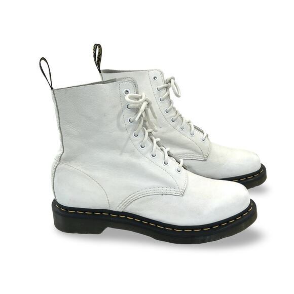 Martens Pascal White Leather Combat Boots Womens Size 10 Lace